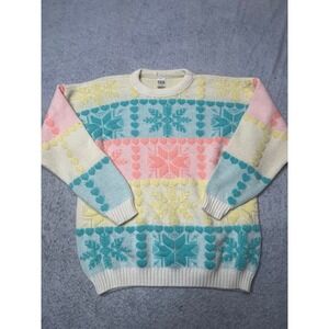 Vintage 80s FDS Pastel Colorblock Snowflake Heart Sweater USA unique Crewneck